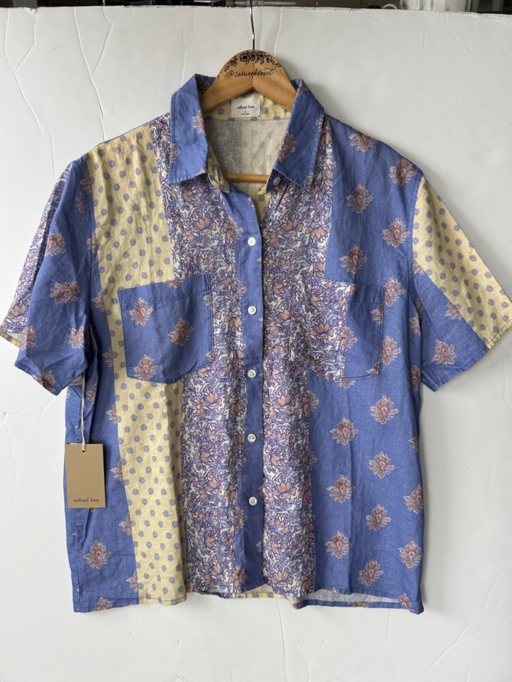 Wilfred Free Patchwork Button-Front Shirt Linen Blend size S  NWT